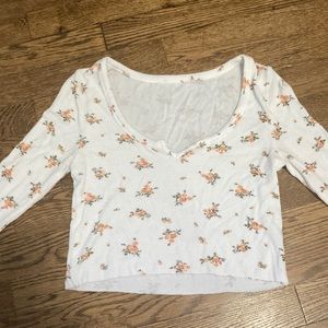 Floral Cropped Long Sleeve Scoop Neck